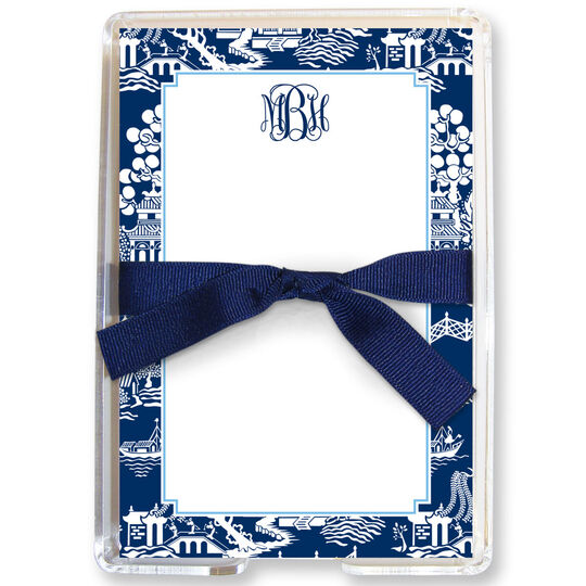 Navy Chinoiserie Memo Sheets in Holder
